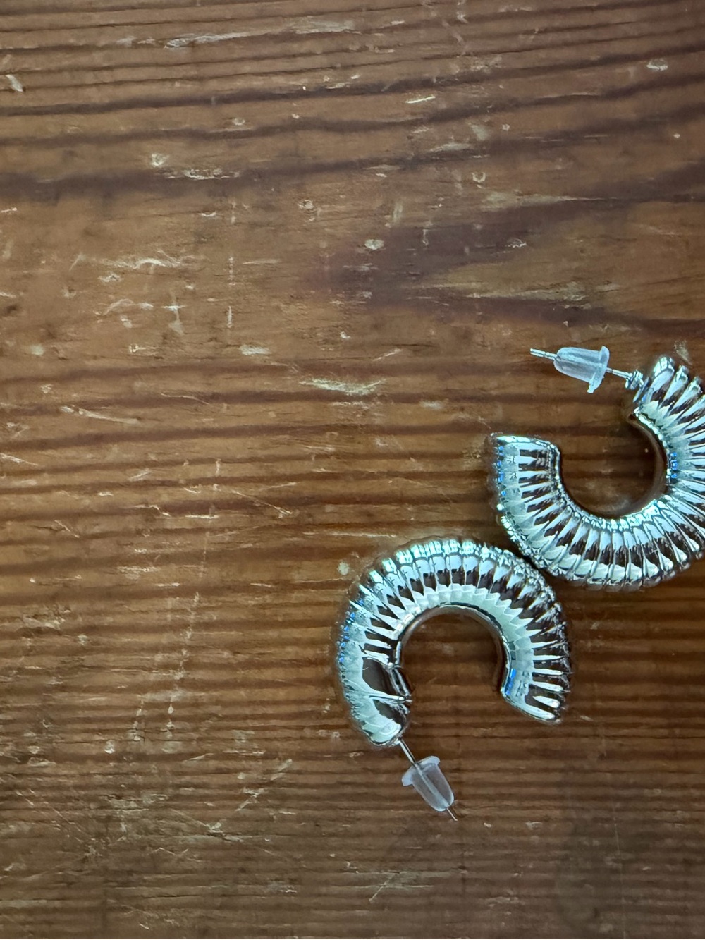Chunky Ribbed Silver Hoop Earrings